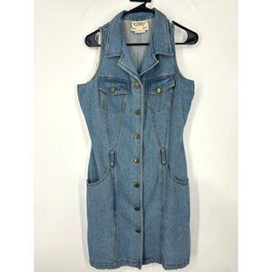Vintage Denim Vest Button Up Dress Blue 11/12 Medium